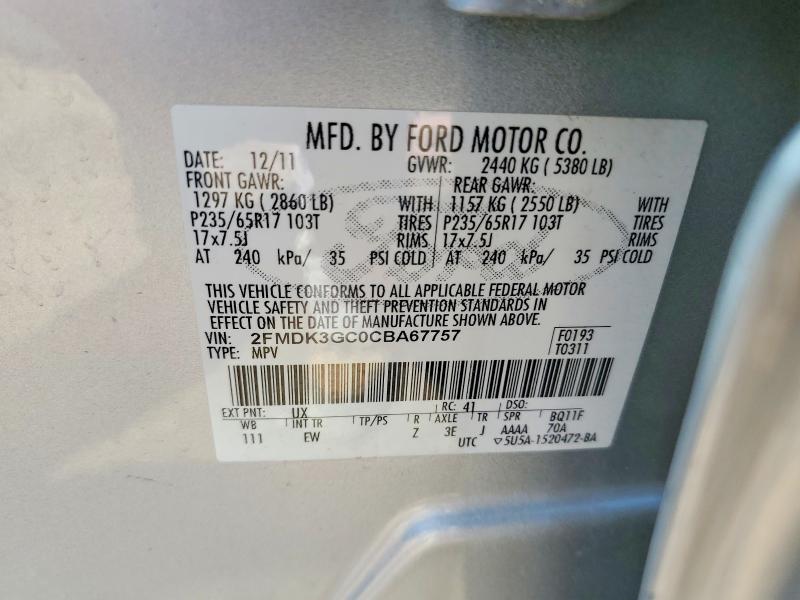 2012 Ford Edge მანქანა იყიდება აუქციონზე, vin: 2FMDK3GC0CBA67757, აუქციონის ნომერი: 52172706