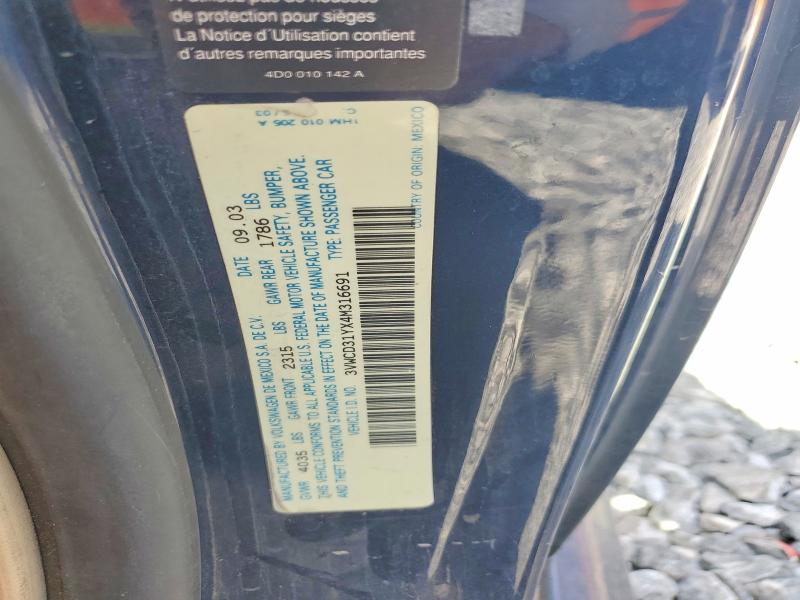 2004 Volkswagen New Beetle მანქანა იყიდება აუქციონზე, vin: 3VWCD31YX4M316691, აუქციონის ნომერი: 53303866
