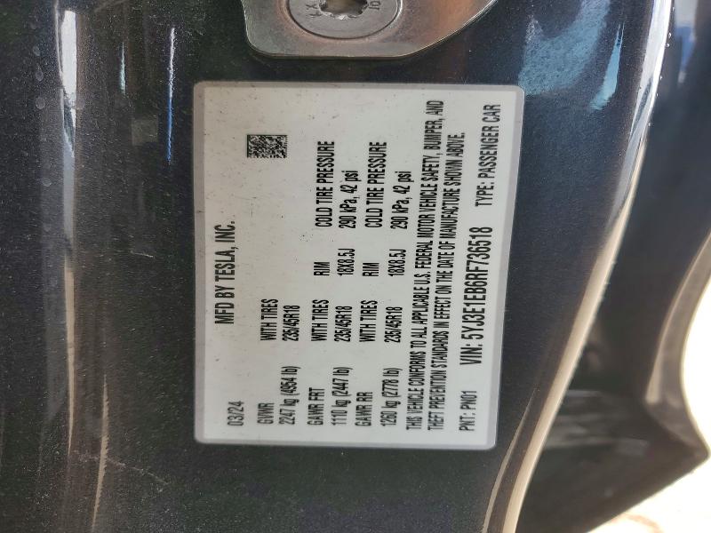 Aukcja sprzedaży 2024 Tesla Model 3, vin: 5YJ3E1EB6RF736518, numer aukcji: 52004746