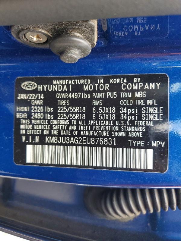 52424436 :رقم المزاد ، KM8JU3AG2EU876831 vin ، 2014 Hyundai Tucson مزاد بيع