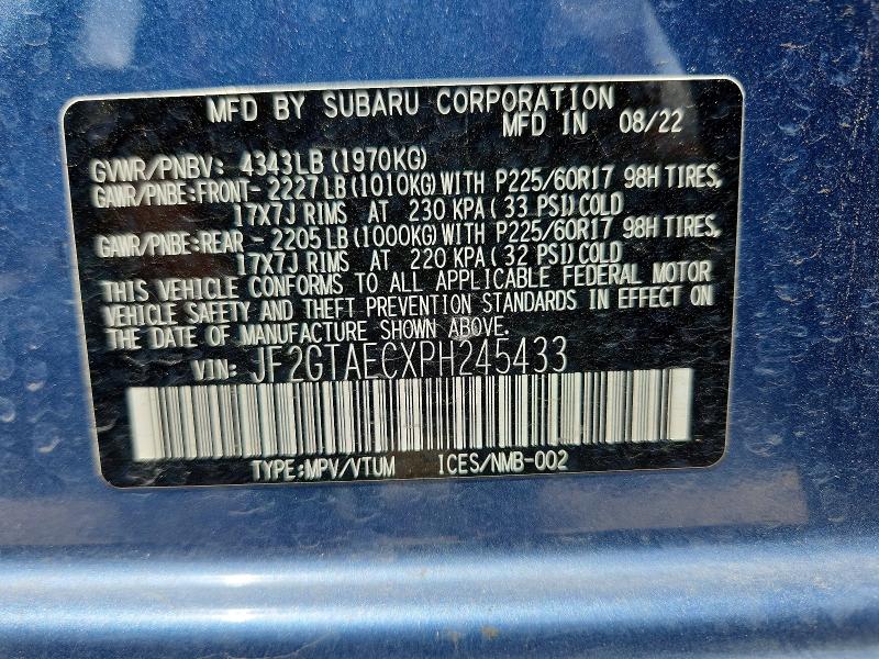 54047426 :رقم المزاد ، JF2GTAECXPH245433 vin ، 2023 Subaru Crosstrek مزاد بيع