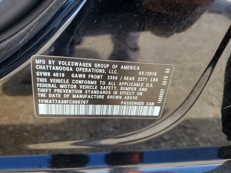 Aukcja sprzedaży 2015 Volkswagen Passat, vin: 1VWAT7A36FC085797, numer aukcji: 55609656