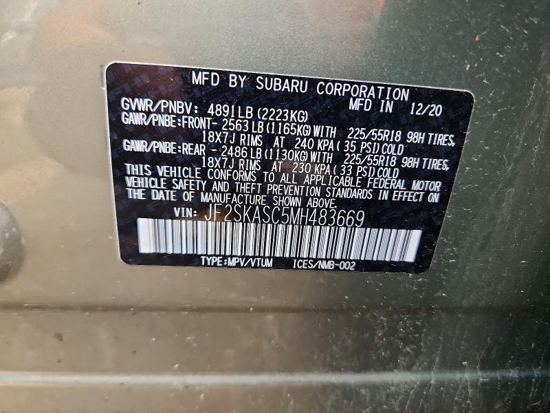 Продажа на аукционе авто 2021 Subaru Forester, vin: JF2SKASC5MH483669, номер лота: 54052696