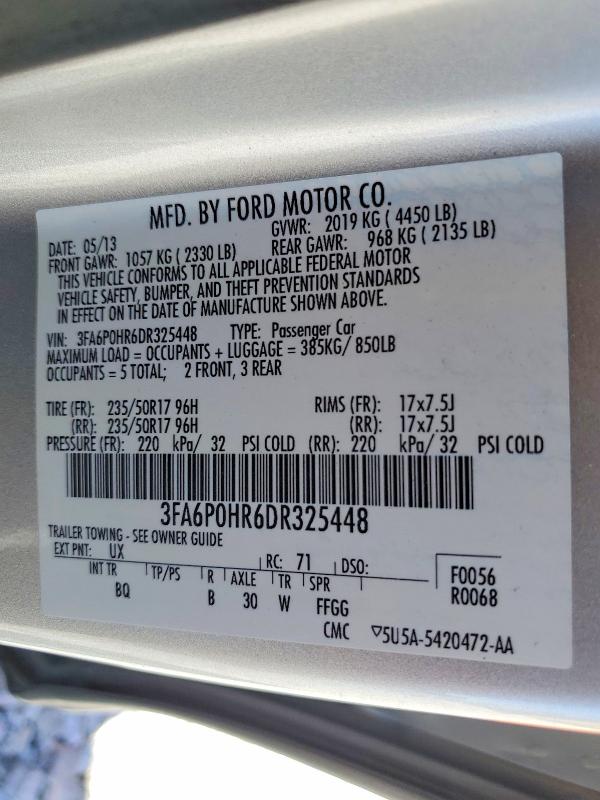 Продаж на аукціоні авто 2013 Ford Fusion, vin: 3FA6P0HR6DR325448, номер лоту: 53817256