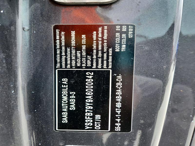Aukcja sprzedaży 2010 Saab 9-3, vin: YS3FB79Y9A6000642, numer aukcji: 52580856