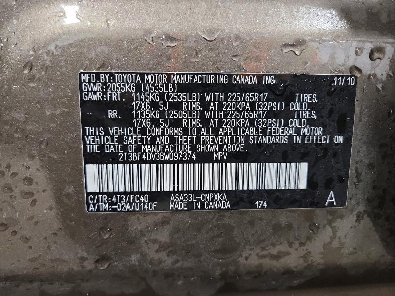 Продажа на аукционе авто 2011 Toyota Rav4, vin: 2T3BF4DV3BW097374, номер лота: 51997956