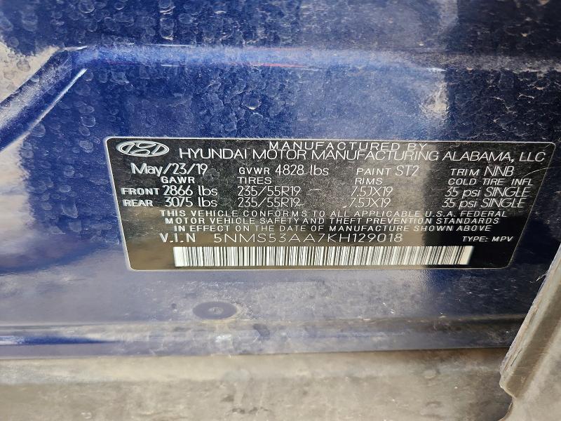 Aukcja sprzedaży 2019 Hyundai Santa Fe, vin: 5NMS53AA7KH129018, numer aukcji: 54756096