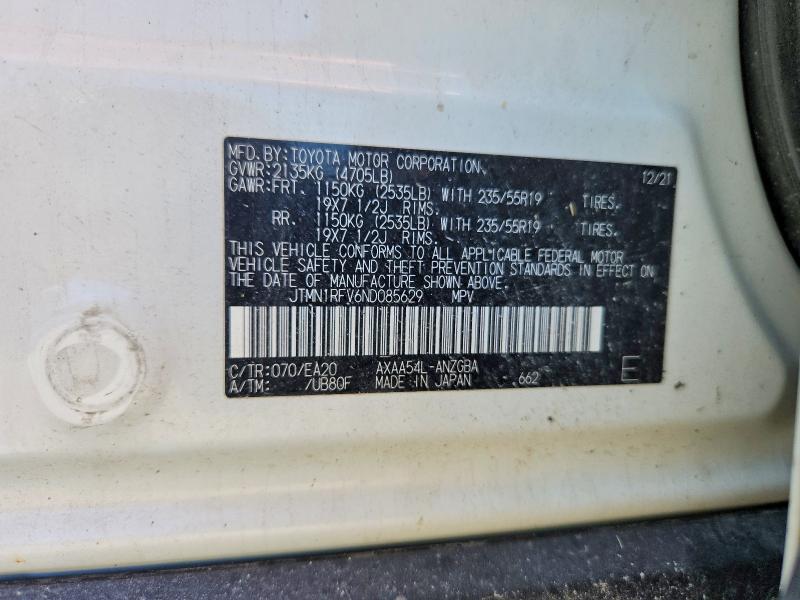 Auction sale of the 2022 Toyota Rav4, vin: JTMN1RFV6ND085629, lot number: 53472276