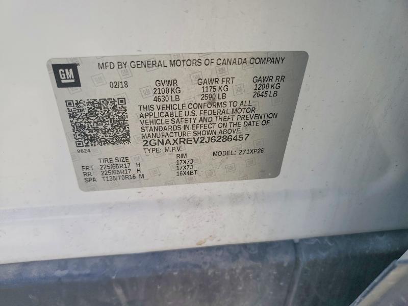 2018 Chevrolet Equinox მანქანა იყიდება აუქციონზე, vin: 2GNAXREV2J6286457, აუქციონის ნომერი: 53061216