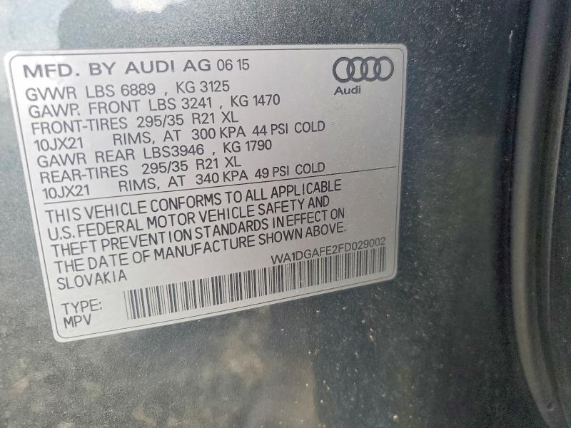 53689236 :رقم المزاد ، WA1DGAFE2FD029002 vin ، 2015 Audi Q7 مزاد بيع