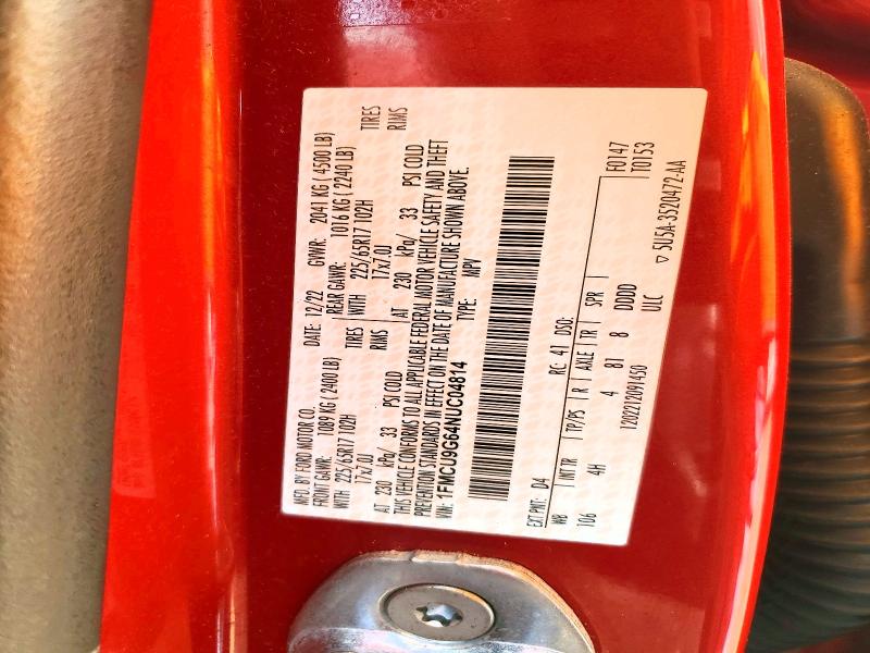 2022 Ford Escape მანქანა იყიდება აუქციონზე, vin: 1FMCU9G64NUC04814, აუქციონის ნომერი: 54688376