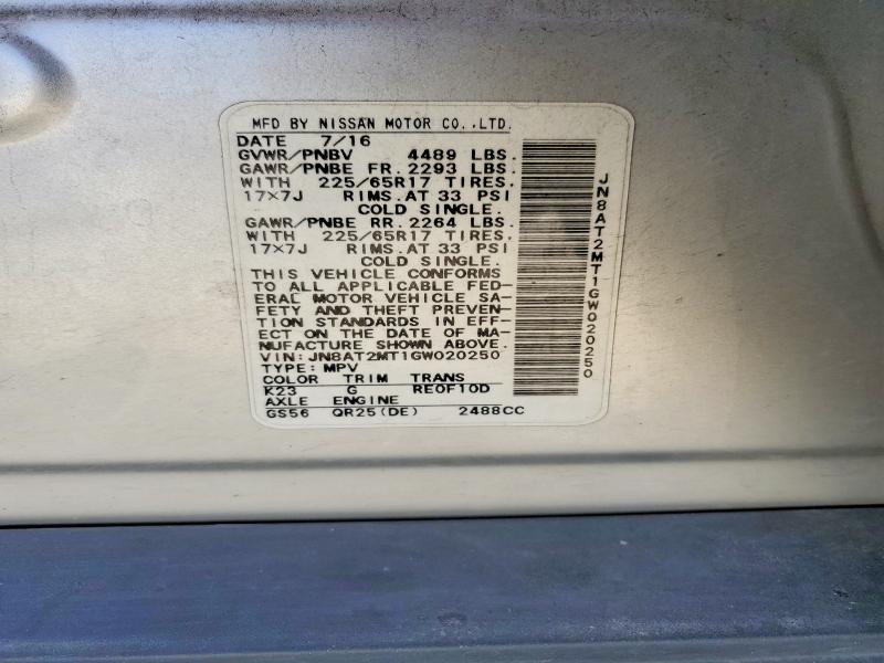 2016 Nissan Rogue მანქანა იყიდება აუქციონზე, vin: JN8AT2MT1GW020250, აუქციონის ნომერი: 52902406