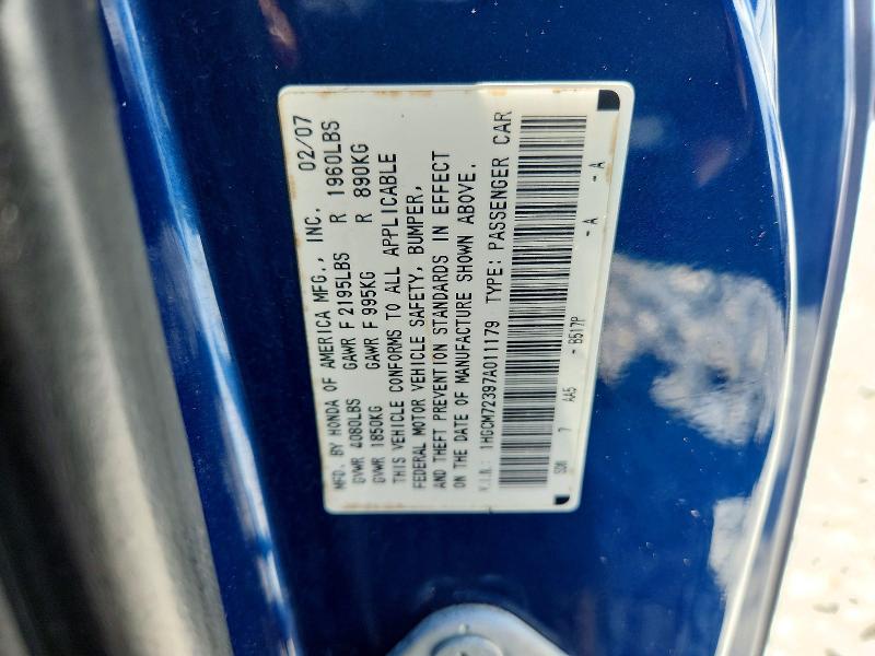 54083136 :رقم المزاد ، 1HGCM72397A011179 vin ، 2007 Honda Accord مزاد بيع