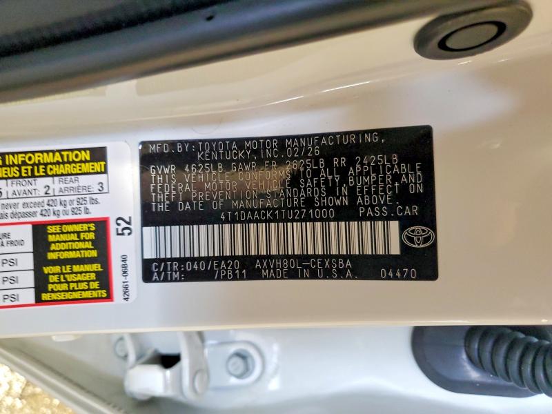 Aukcja sprzedaży 2026 Toyota Camry, vin: 4T1DAACK1TU271000, numer aukcji: 55233836