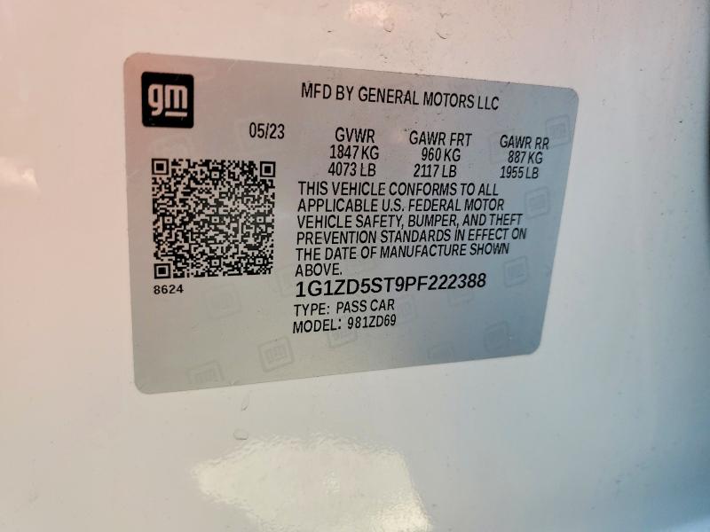 Aukcja sprzedaży 2023 Chevrolet Malibu, vin: 1G1ZD5ST9PF222388, numer aukcji: 55038726
