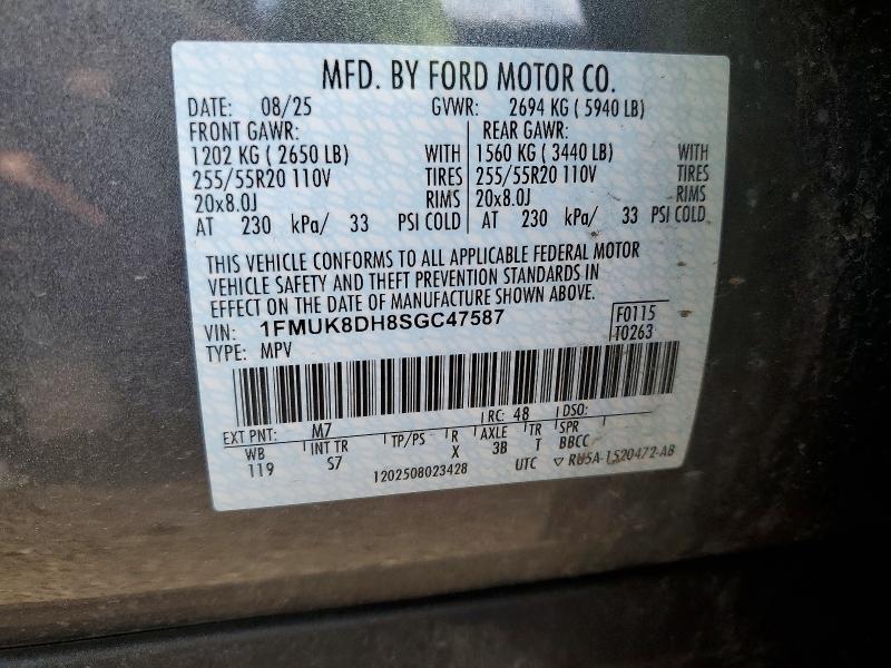 53115866 :رقم المزاد ، 1FMUK8DH8SGC47587 vin ، 2025 Ford Explorer مزاد بيع