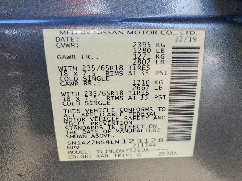 Продажа на аукционе авто 2020 Nissan Murano, vin: 5N1AZ2BS4LN123128, номер лота: 52534016