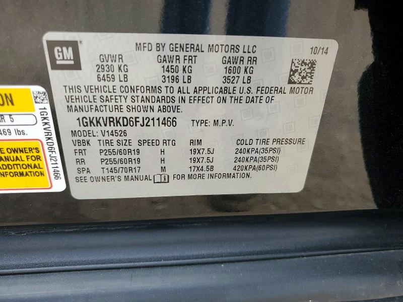 2015 Gmc Acadia მანქანა იყიდება აუქციონზე, vin: 1GKKVRKD6FJ211466, აუქციონის ნომერი: 55406686