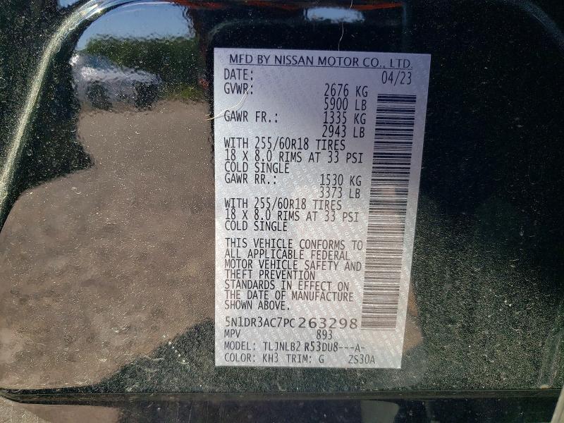 2023 Nissan Pathfinder მანქანა იყიდება აუქციონზე, vin: 5N1DR3AC7PC263298, აუქციონის ნომერი: 53354706