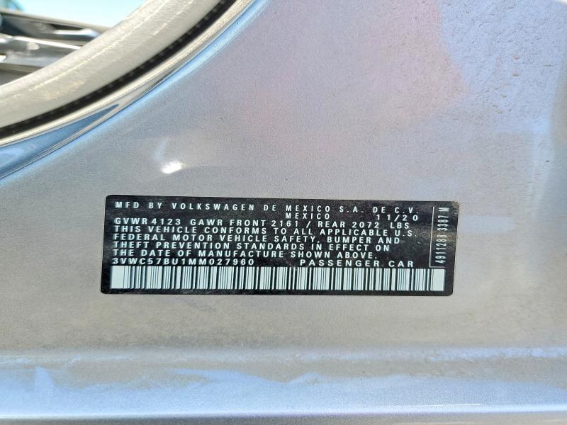 Продаж на аукціоні авто 2021 Volkswagen Jetta, vin: 3VWC57BU1MM027960, номер лоту: 53834456