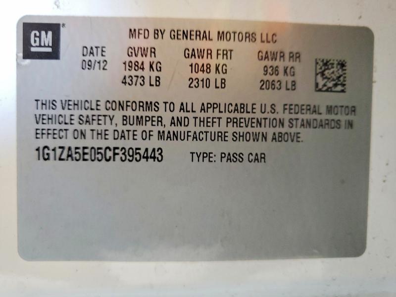 2012 Chevrolet Malibu მანქანა იყიდება აუქციონზე, vin: 1G1ZA5E05CF395443, აუქციონის ნომერი: 54508756