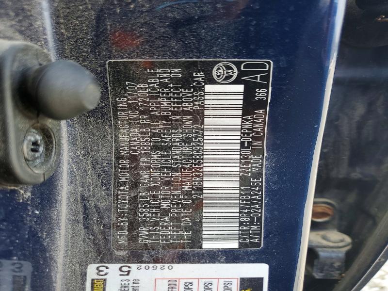 Auction sale of the 2008 Toyota Corolla, vin: 2T1BR32E58C925772, lot number: 52446506