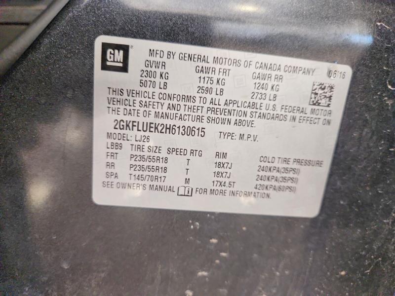 Aukcja sprzedaży 2017 Gmc Terrain, vin: 2GKFLUEK2H6130615, numer aukcji: 54241156
