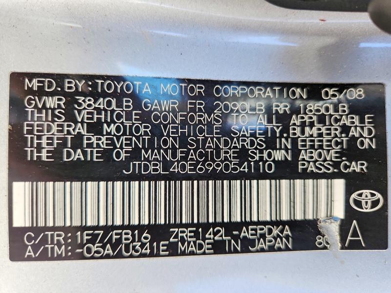 Aukcja sprzedaży 2009 Toyota Corolla, vin: JTDBL40E699054110, numer aukcji: 53117816
