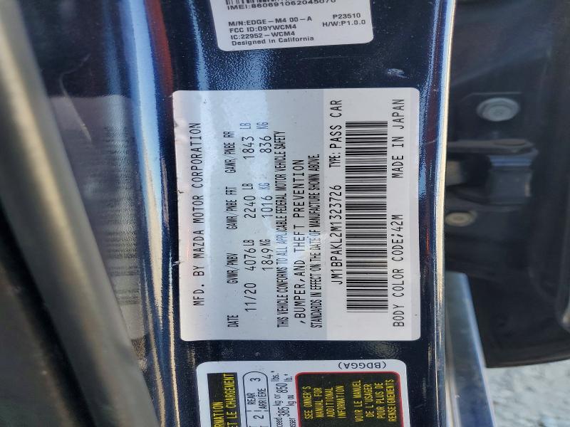 Aukcja sprzedaży 2021 Mazda 3, vin: JM1BPAKL2M1323726, numer aukcji: 53957076