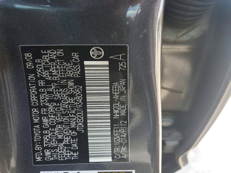 Продаж на аукціоні авто 2009 Toyota Prius, vin: JTDKB20U193480952, номер лоту: 54781786