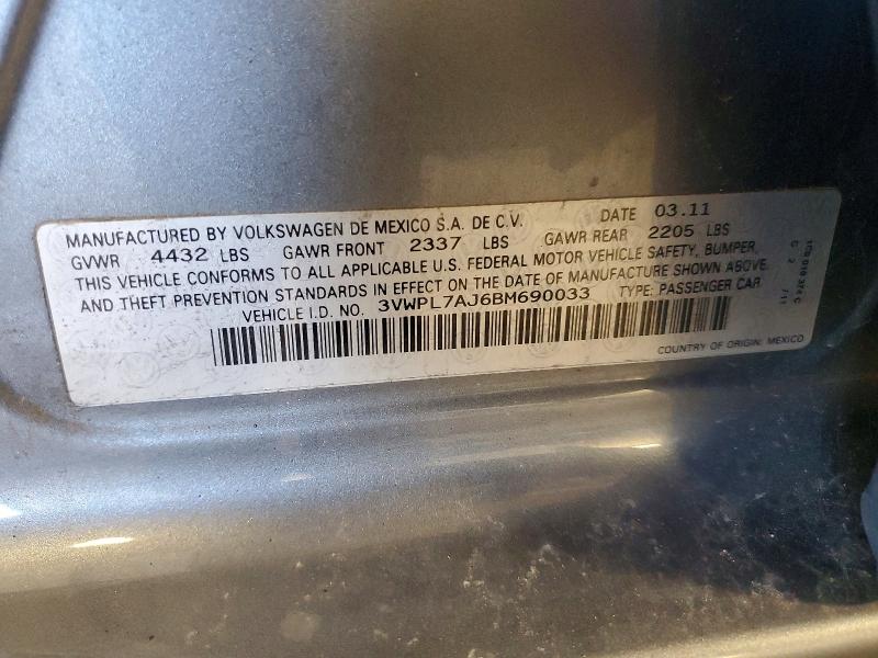 53700666 :رقم المزاد ، 3VWPL7AJ6BM690033 vin ، 2011 Volkswagen Jetta مزاد بيع