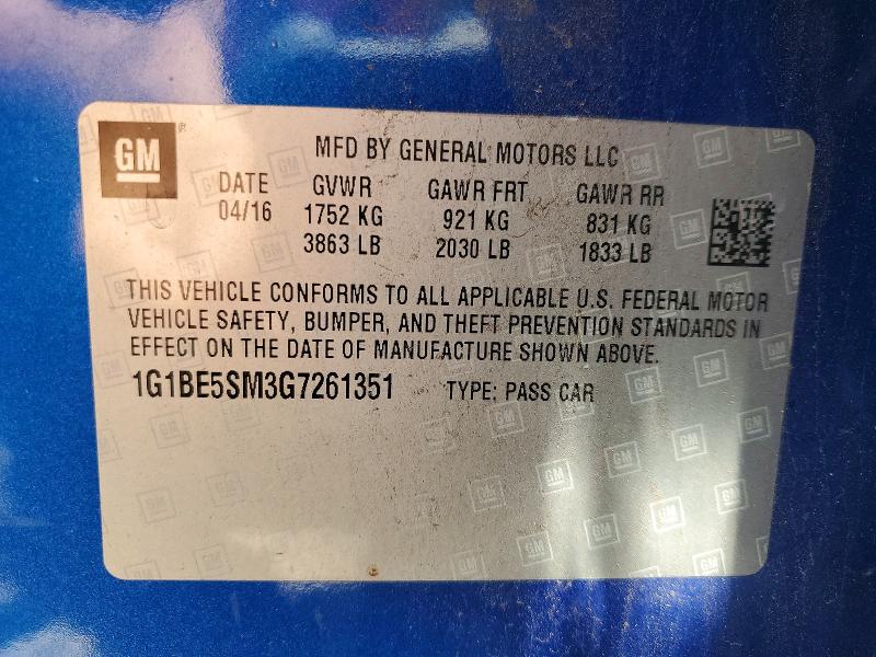 Продажа на аукционе авто 2016 Chevrolet Cruze, vin: 1G1BE5SM3G7261351, номер лота: 51980136