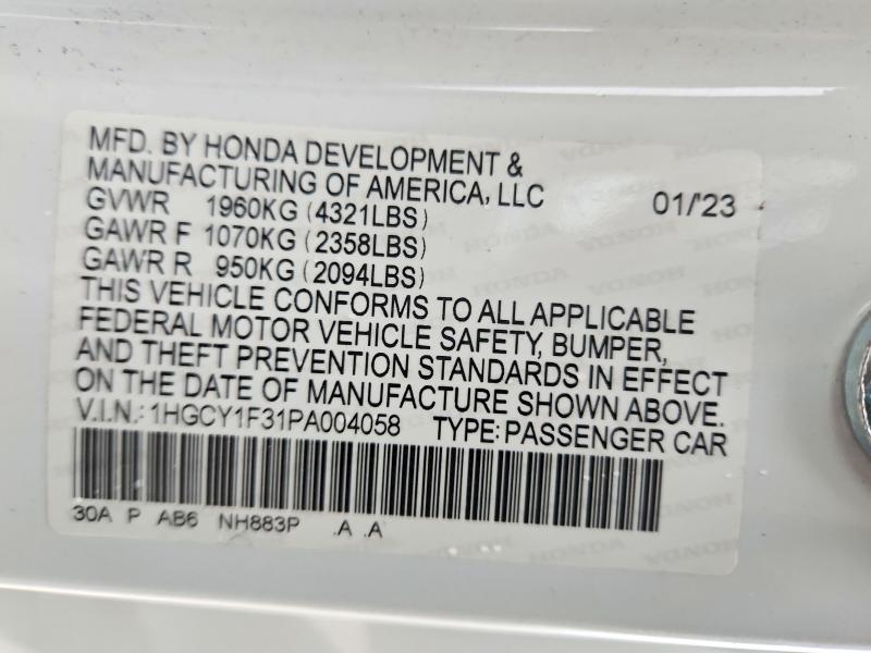 52216836 :رقم المزاد ، 1HGCY1F31PA004058 vin ، 2023 Honda Accord مزاد بيع