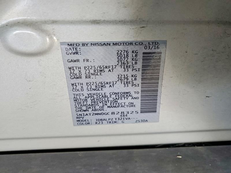 2016 Nissan Rogue მანქანა იყიდება აუქციონზე, vin: 5N1AT2MN0GC828325, აუქციონის ნომერი: 55026316
