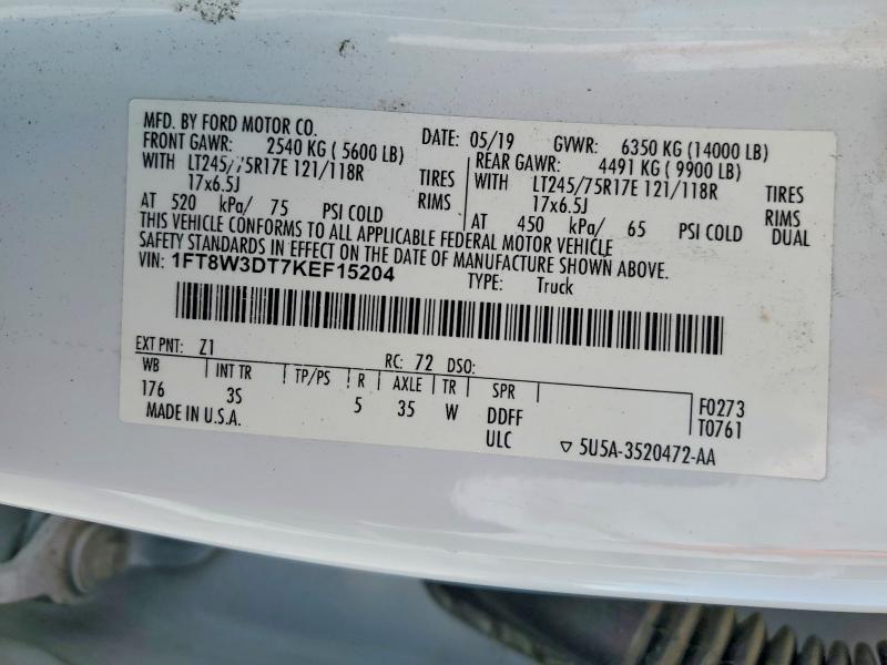 Auction sale of the 2019 Ford F350, vin: 1FT8W3DT7KEF15204, lot number: 51617076