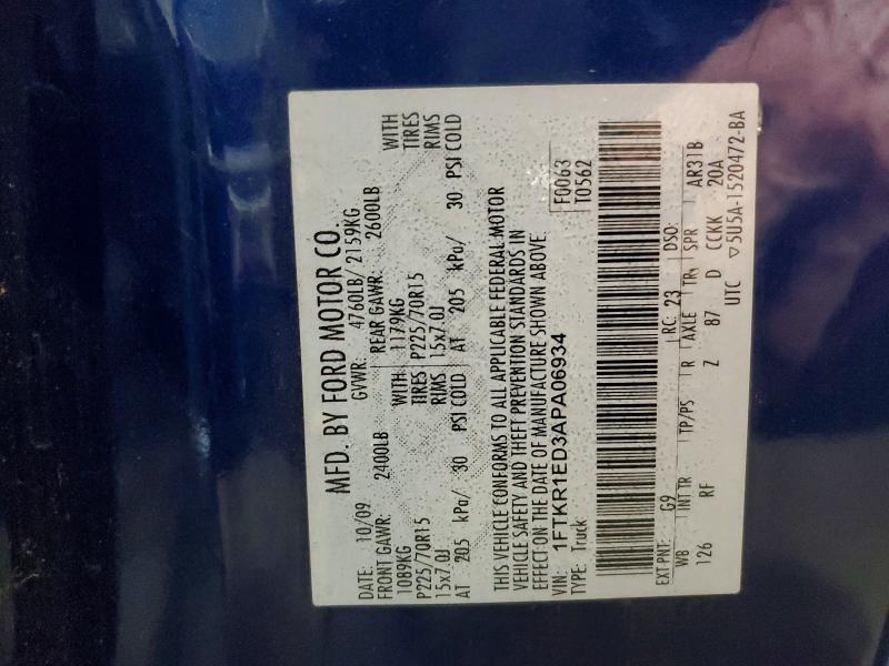 2010 Ford Ranger მანქანა იყიდება აუქციონზე, vin: 1FTKR1ED3APA06934, აუქციონის ნომერი: 55069906