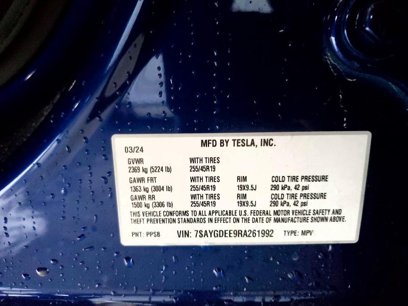 Продаж на аукціоні авто 2024 Tesla Model Y, vin: 7SAYGDEE9RA261992, номер лоту: 54267396