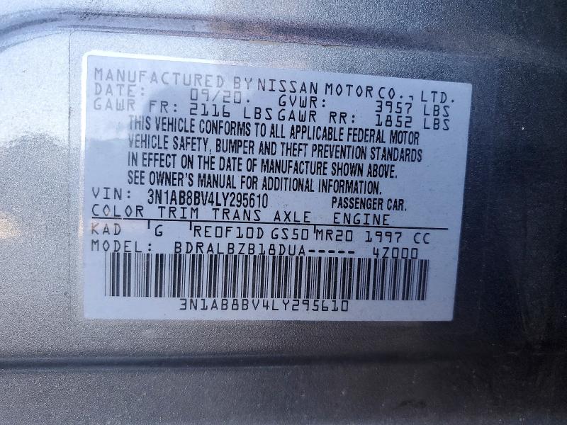 Auction sale of the 2020 Nissan Sentra, vin: 3N1AB8BV4LY295610, lot number: 54814376