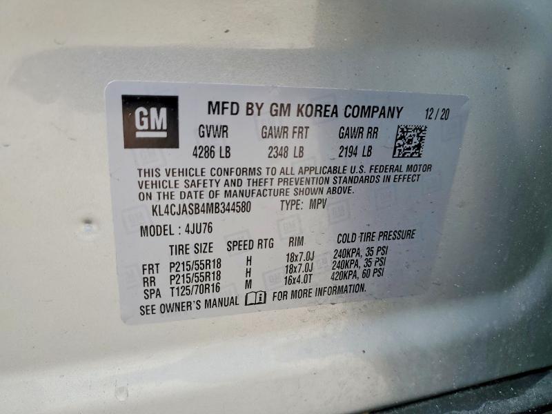 52402896 :رقم المزاد ، KL4CJASB4MB344580 vin ، 2021 Buick Encore مزاد بيع