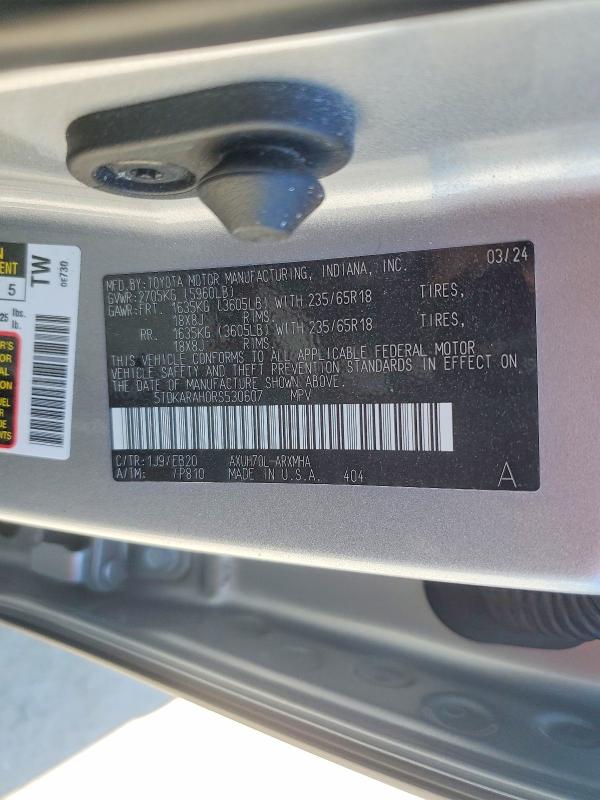2024 Toyota Highlander Hybrid მანქანა იყიდება აუქციონზე, vin: 5TDKARAH0RS530607, აუქციონის ნომერი: 54208116