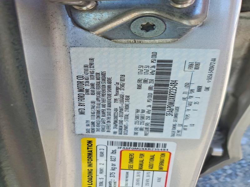 Aukcja sprzedaży 2019 Ford Fusion, vin: 3FA6P0MUXKR235484, numer aukcji: 52479776