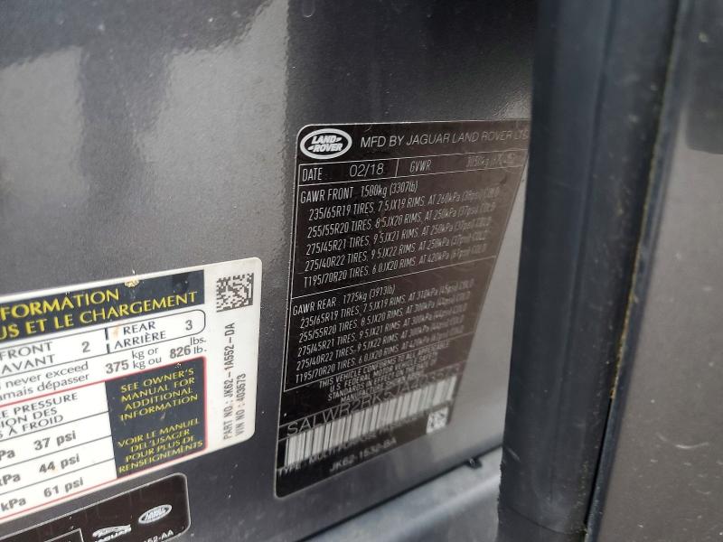 Aukcja sprzedaży 2018 Land Rover Range Rover Sport, vin: SALWR2RK5JA403573, numer aukcji: 53932826
