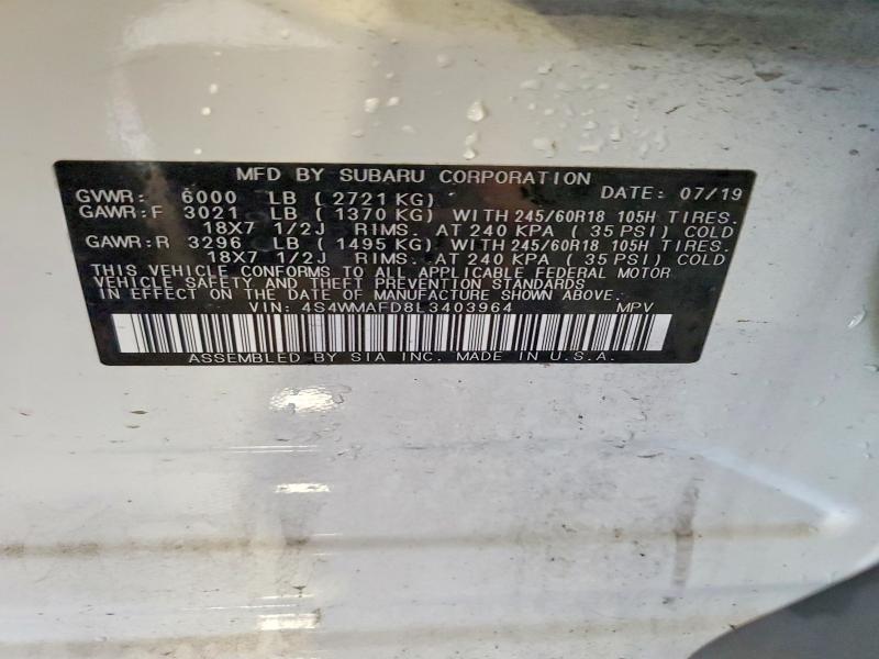 Aukcja sprzedaży 2020 Subaru Ascent, vin: 4S4WMAFD8L3403964, numer aukcji: 52674216