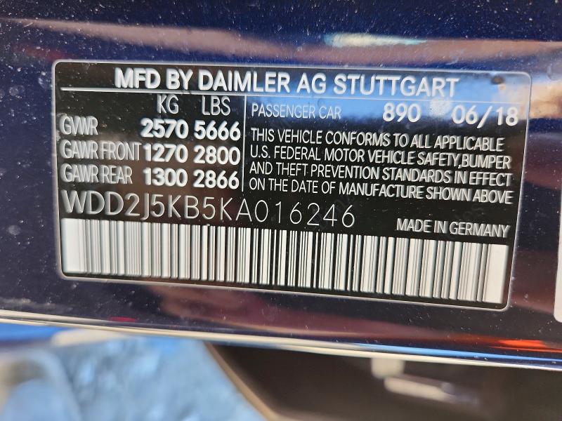 Aukcja sprzedaży 2019 Mercedes-benz Cls, vin: WDD2J5KB5KA016246, numer aukcji: 52520376
