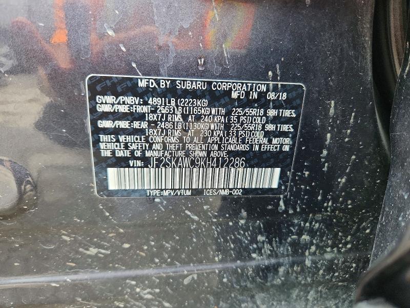 54258756 :رقم المزاد ، JF2SKAWC9KH412286 vin ، 2019 Subaru Forester مزاد بيع