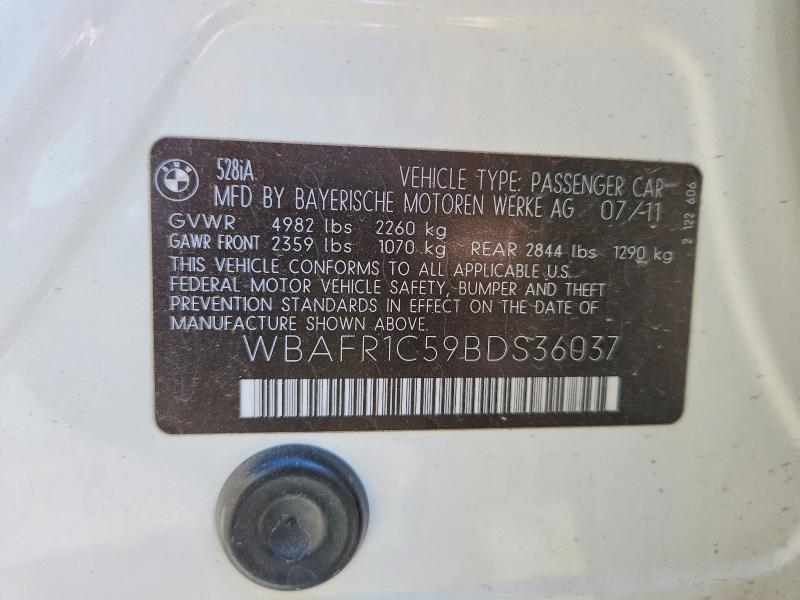Продаж на аукціоні авто 2011 Bmw 528, vin: WBAFR1C59BDS36037, номер лоту: 52955426