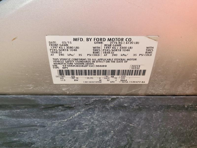 Продаж на аукціоні авто 2015 Ford Explorer, vin: 1FM5K8D82FGC36689, номер лоту: 48115156