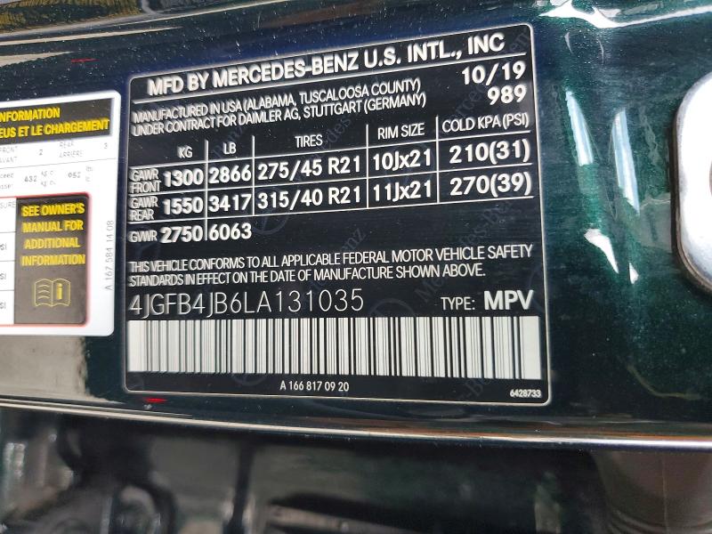 Продажа на аукционе авто 2020 Mercedes-benz Gle, vin: 4JGFB4JB6LA131035, номер лота: 55150886