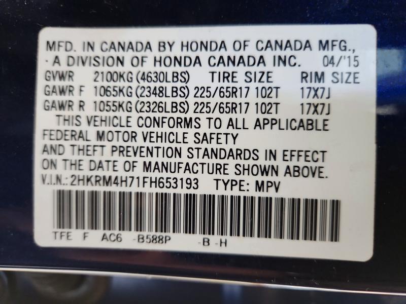 54308166 :رقم المزاد ، 2HKRM4H71FH653193 vin ، 2015 Honda Cr-v مزاد بيع