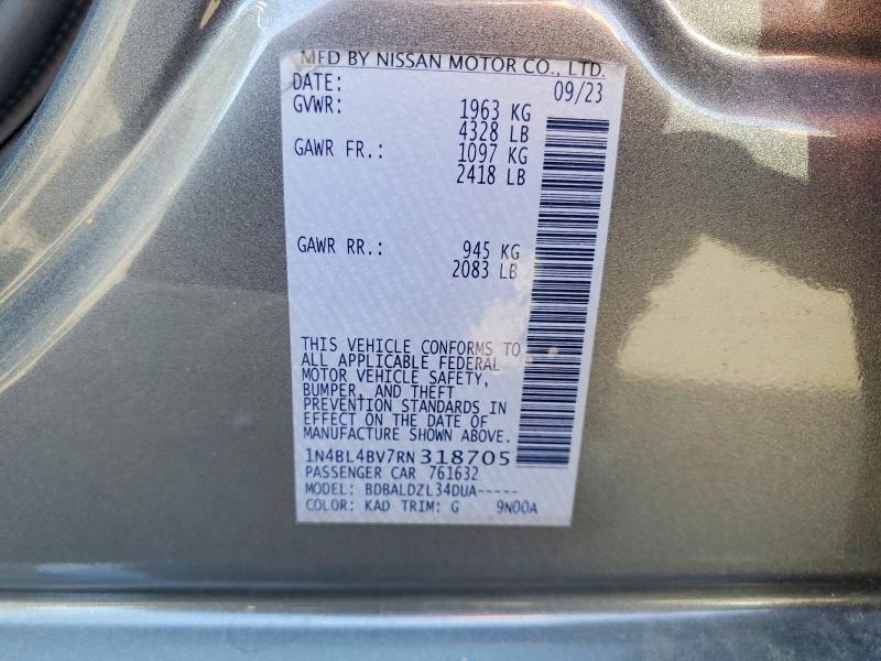 2024 Nissan Altima მანქანა იყიდება აუქციონზე, vin: 1N4BL4BV7RN318705, აუქციონის ნომერი: 49964636